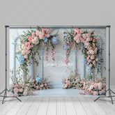 Lofaris Floral Pink Triple Arch White Wall Wedding Backdrop